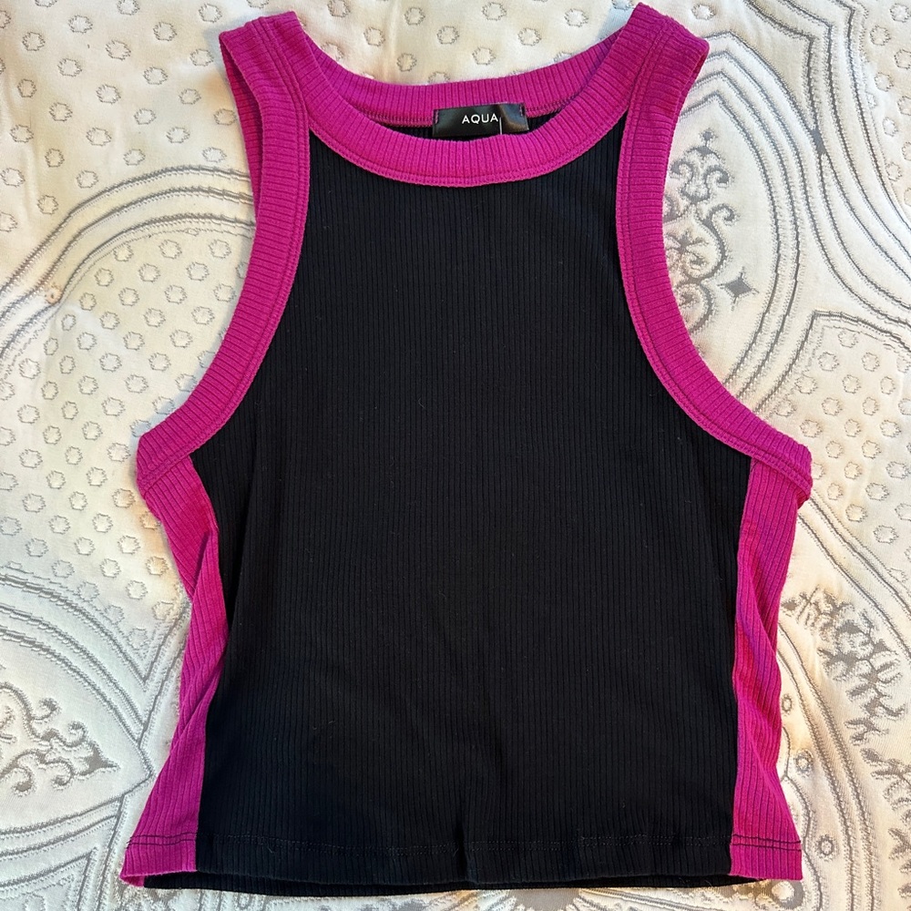 Aqua Knit Tank Top Black & Dark Fuchsia (Medium)